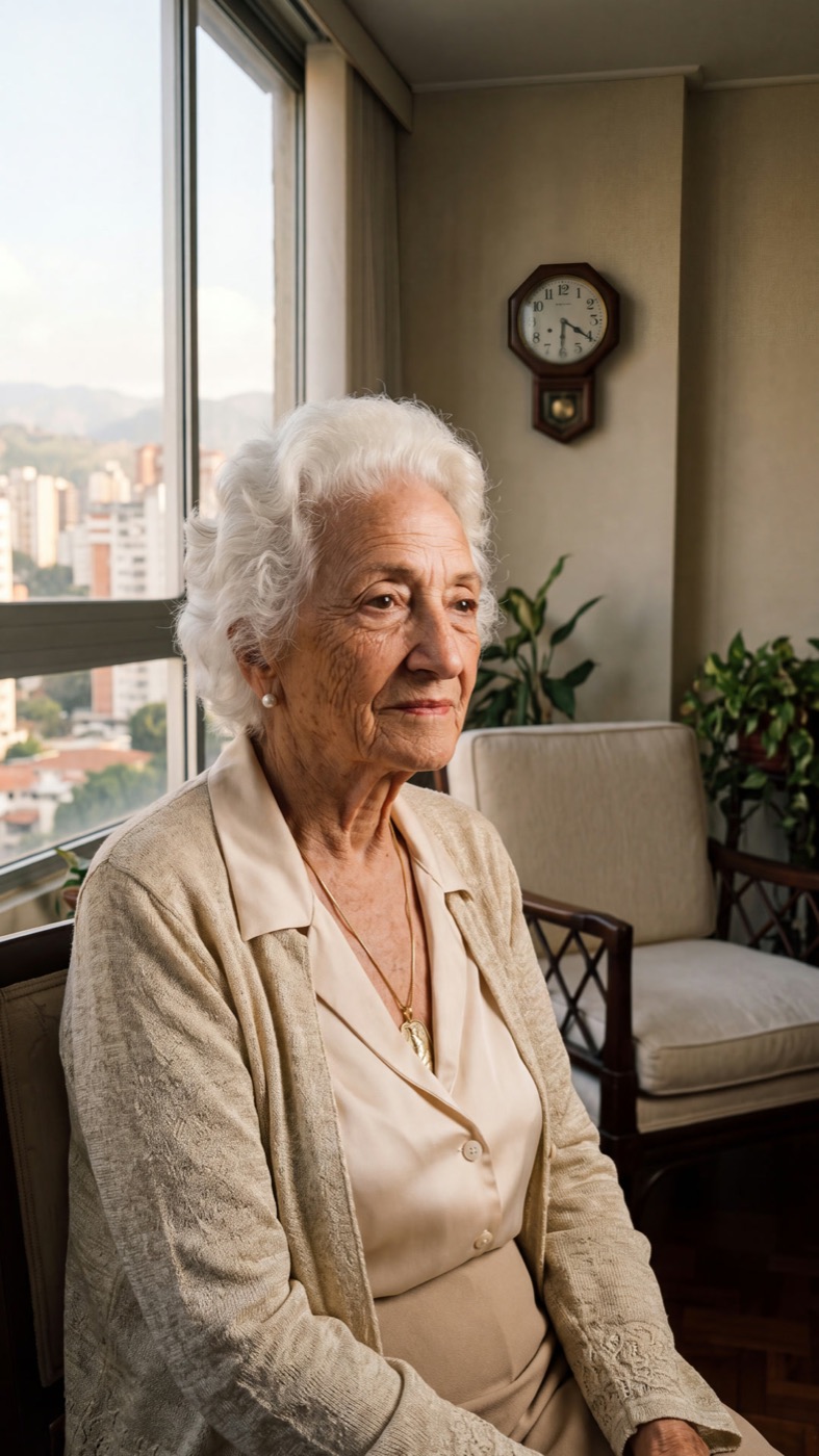 Carmen junto a la ventana por la tarde